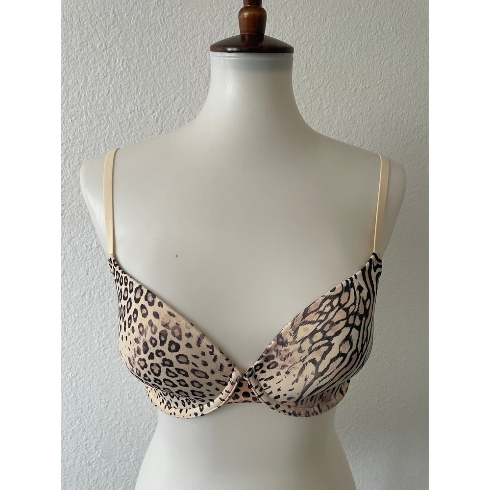 SKIMS Fits Everybody T-Shirt Bra Women 32D Mixed Animal Leopard Print Lingerie